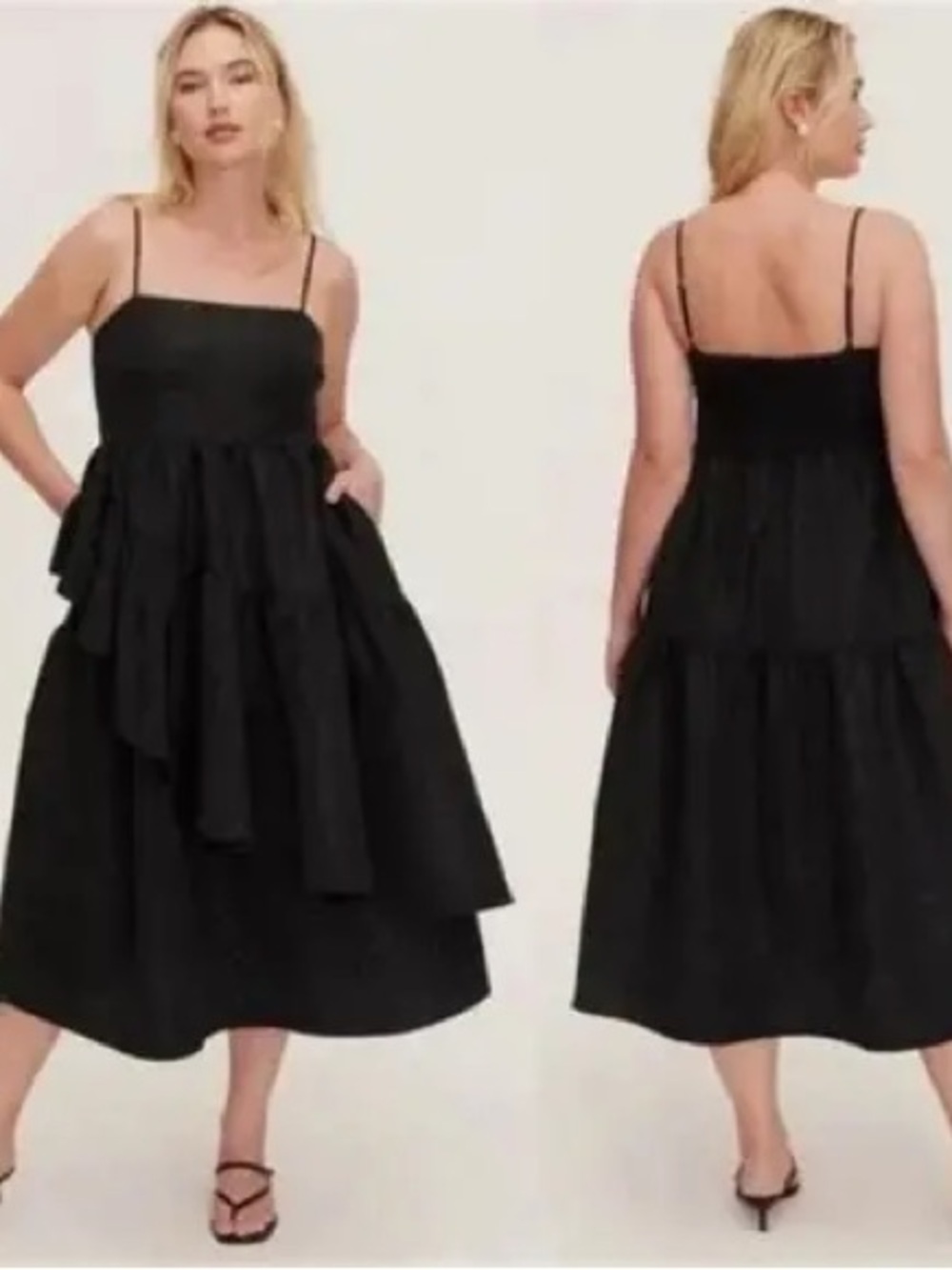 kate spade Black Tiered Spaghetti-Strap Midi Dress